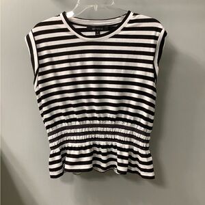 White House Black Market Smocked Sleeveless Top Black and White